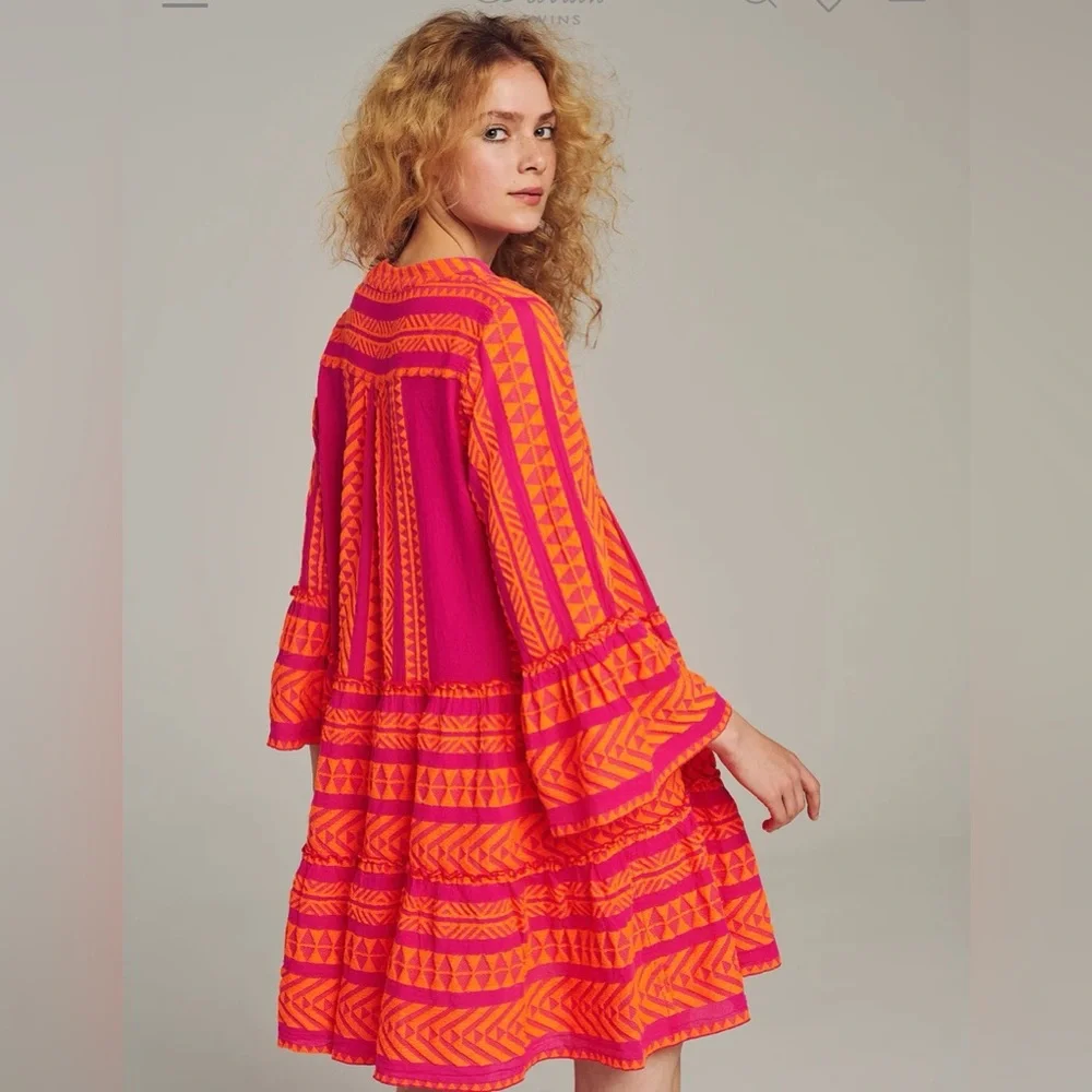 Devotion Twins Ella short dress. Orange and Fuschia. Sz XS. - Picture 2 of 5